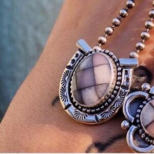 Wells Silversmithing horseshoe inlay necklace opal quartz silver